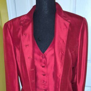2-piece Dana Buchman cherry red silk jacket and matching vest